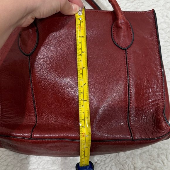 Wilsons Leather Roma Leather Push Lock Tote Handbag Dark Cherry Red Mahogany - Picture 5 of 15